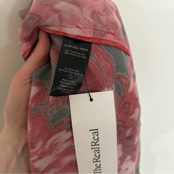 Kobi Halperin Halsey Floral Red Black Long Sleeve Midi Tie Waist Slit Dress - Picture 7 of 8